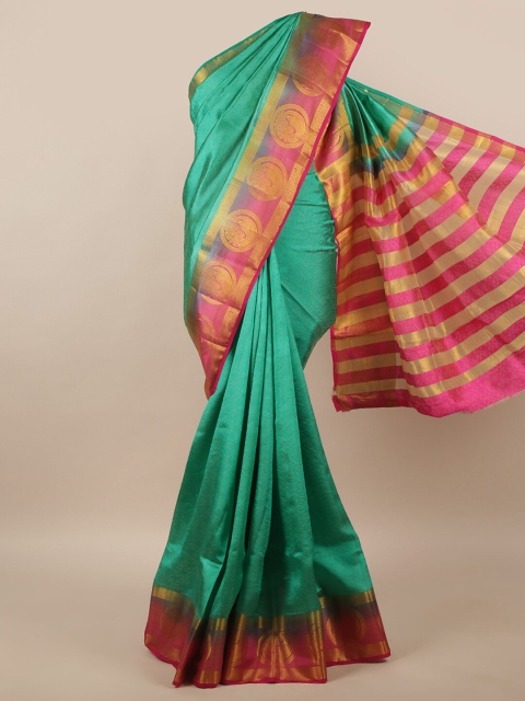 

Pothys Green & Pink Zari Jute Silk Saree