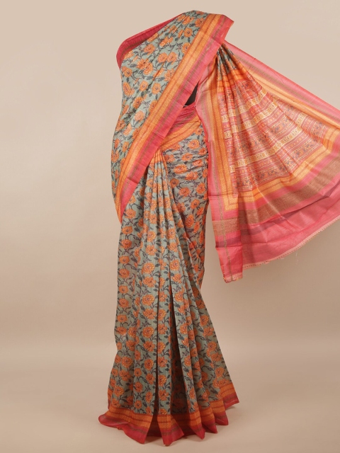 

Pothys Grey & Orange Floral Saree