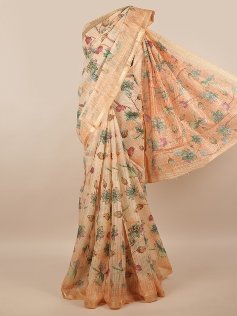 

Pothys Peach-Colored Floral Printed Cotton Blend Saree