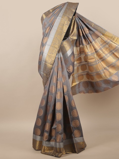 

Pothys Grey & Gold-Toned Woven Design Zari Jute Silk Saree