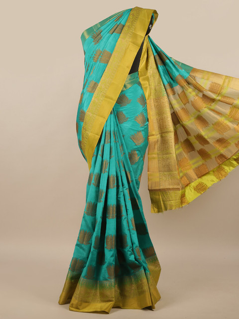 

Pothys Blue & Green Floral Zari Jute Silk Saree