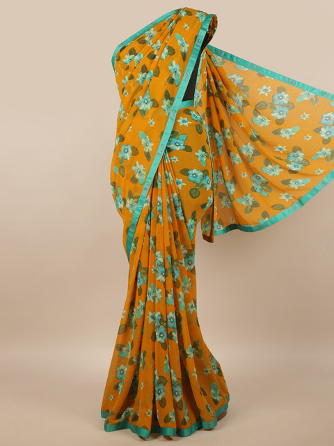 

Pothys Mustard & Blue Floral Saree