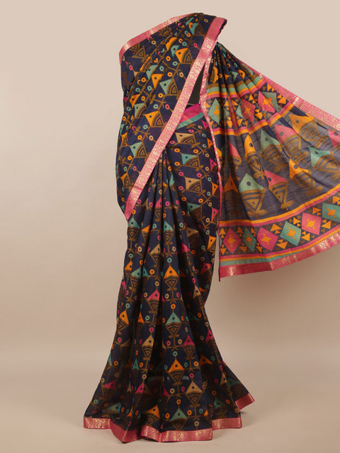 

Pothys Women Blue Printed Cotton Blend Saree