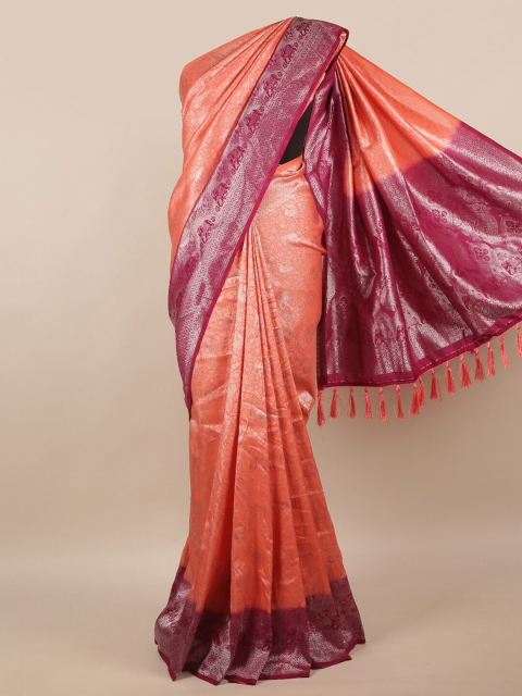 

Pothys Pink & Burgundy Ethnic Motifs Zari Jute Silk Saree