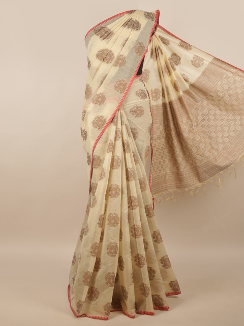 

Pothys Cream-Coloured & Brown Ethnic Motifs Saree