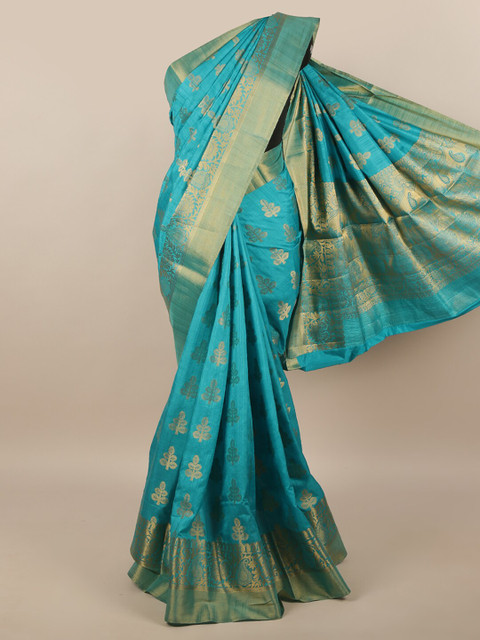 

Pothys Blue & Gold-Coloured Ethnic Motifs Zari Jute Silk Saree