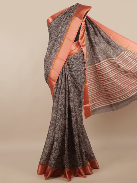 

Pothys Grey & Peach-Coloured Floral Saree