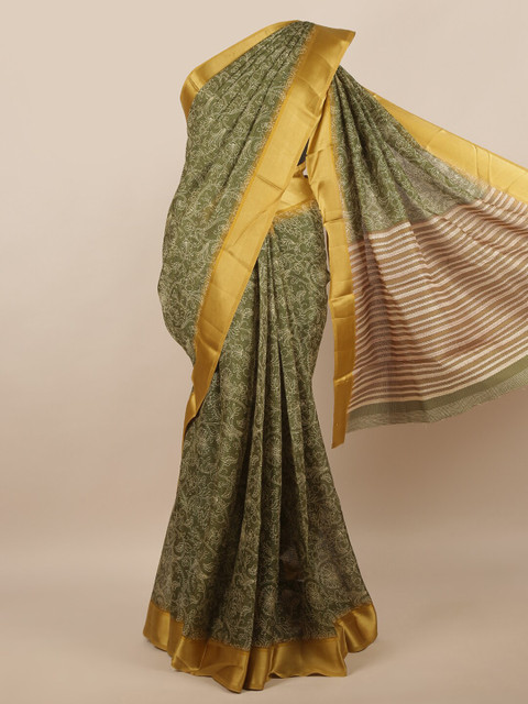 

Pothys Green & Off White Floral Zari Saree