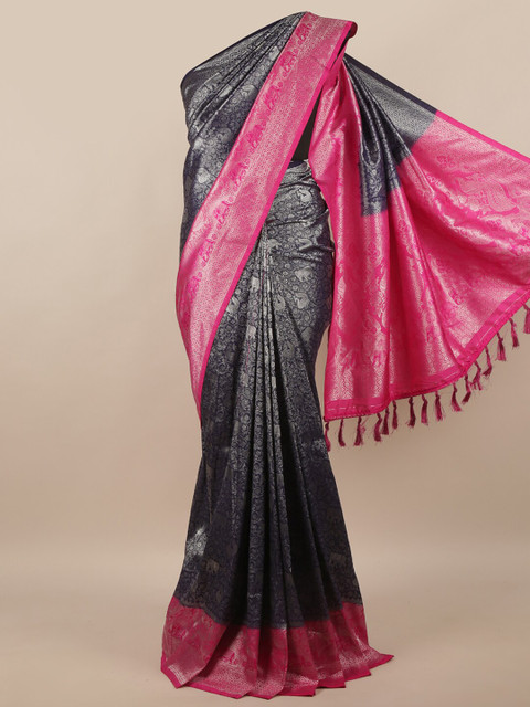 

Pothys Blue & Pink Ethnic Motifs Zari Jute Silk Saree