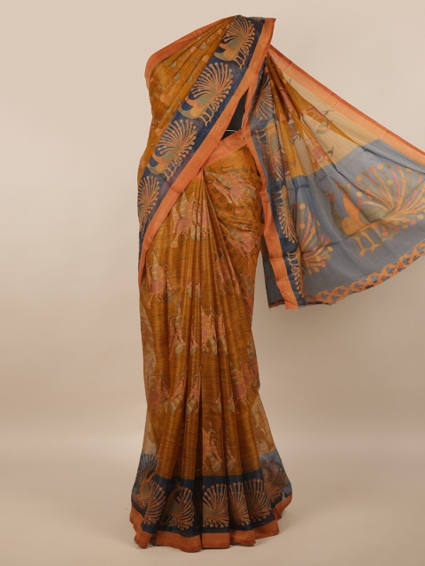 

Pothys Gold-Toned & Blue Ethnic Motifs Saree