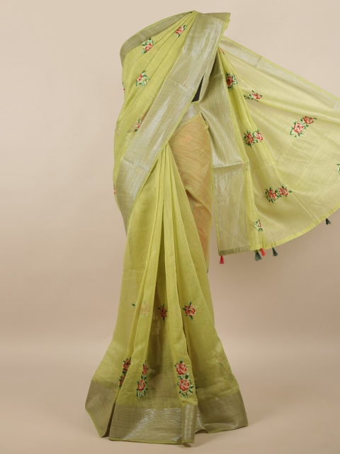 

Pothys Green & Silver-Toned Embroidered Jute Silk Saree