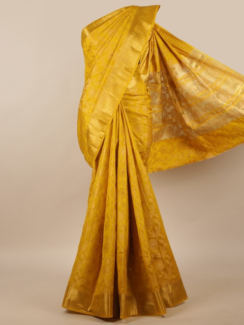 

Pothys Yellow & Gold-Toned Floral Jute Silk Saree
