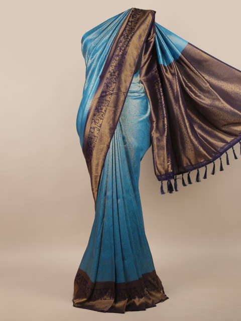 

Pothys Blue & Gold-Toned Woven Design Jute Silk Saree