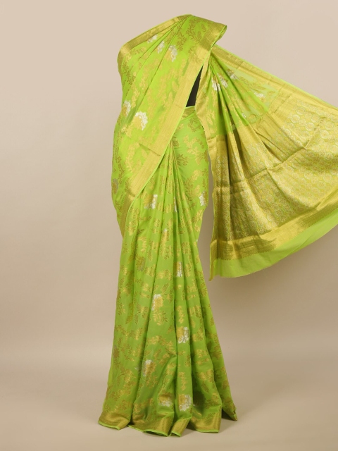 

Pothys Green & Gold-Toned Floral Zari Saree