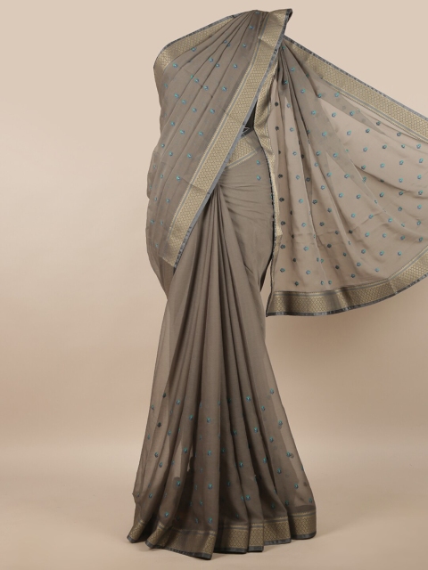 

Pothys Grey & Blue Woven Design Zari Saree