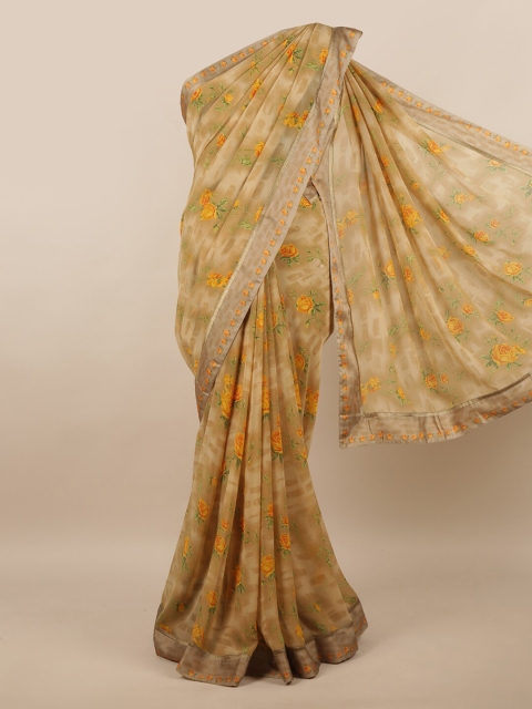 

Pothys Cream-Coloured & Orange Floral Printed Saree