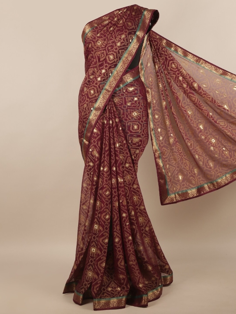 

Pothys Maroon & Beige Ethnic Motifs Zari Saree