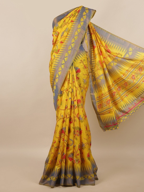 

Pothys Yellow & Blue Floral Printed Saree