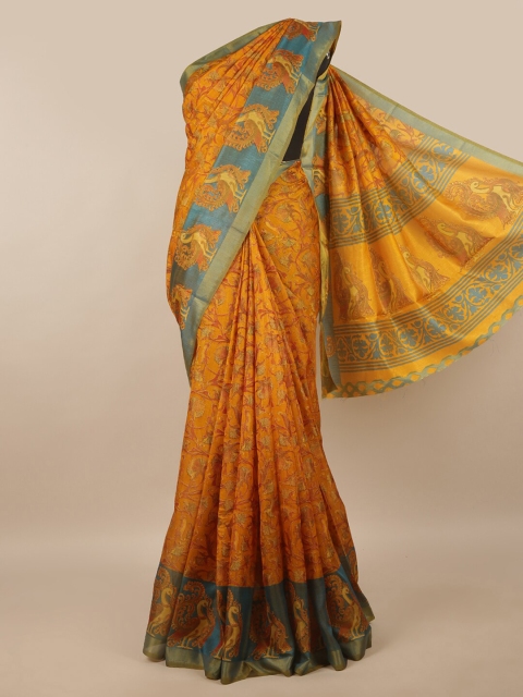 

Pothys Mustard & Blue Ethnic Motifs Zari Saree