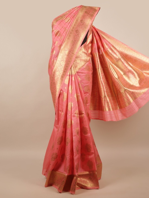 

Pothys Pink & Gold-Toned Floral Zari Saree