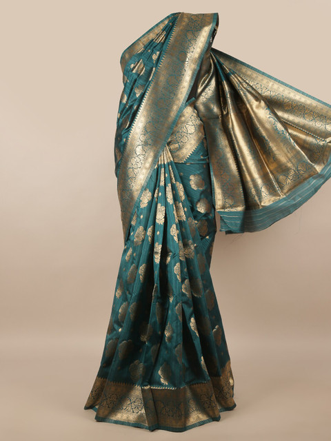 

Pothys Green & Silver-Toned Ethnic Motifs Saree