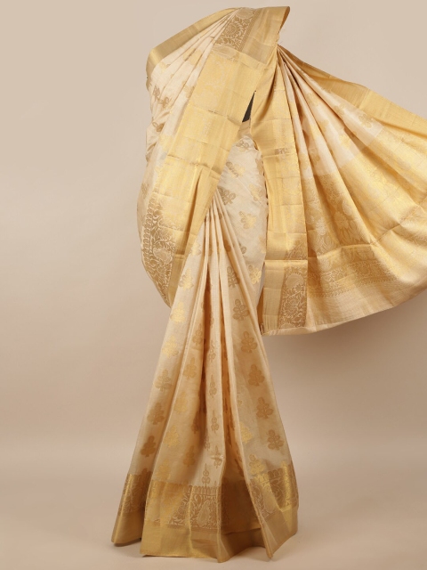

Pothys Cream-Coloured & Gold-Coloured Ethnic Motifs Zari Jute Silk Saree