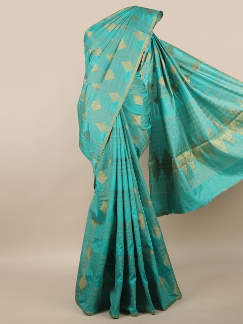 

Pothys Blue & Gold-Toned Ethnic Motifs Woven Design Jute Silk Saree