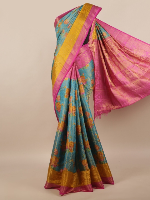 

Pothys Blue & Pink Floral Jute Silk Saree