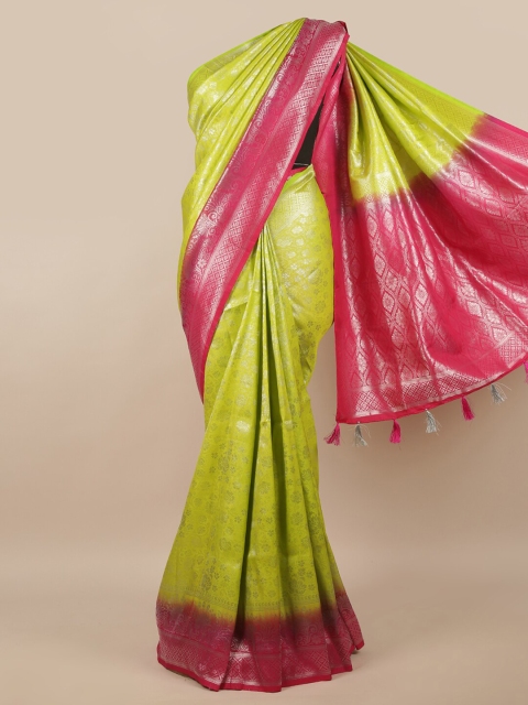

Pothys Green & Pink Floral Jute Silk Saree
