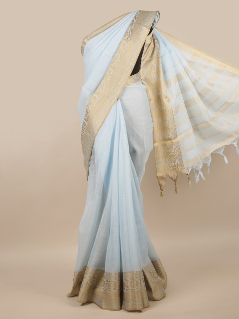 

Pothys Blue & Gold-Toned Zari Saree