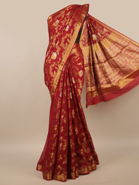 

Pothys Maroon & Gold-Toned Woven Design Zari Saree