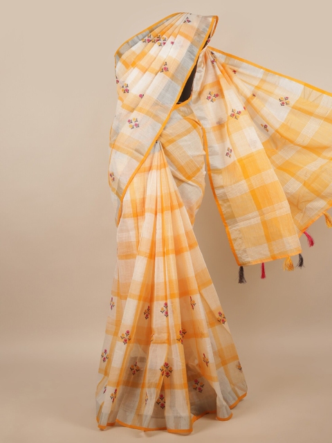 

Pothys White & Orange Checked Saree