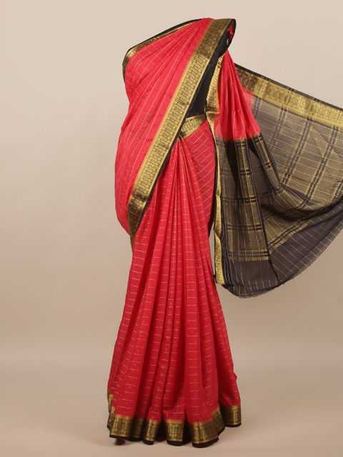 

Pothys Pink & Black Solid Poly Georgette Saree