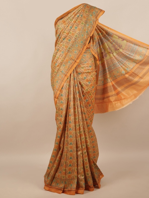 

Pothys Peach-Coloured & Blue Floral Saree