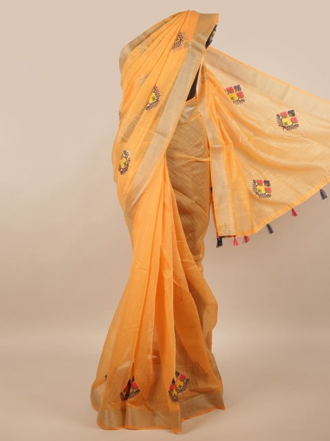 

Pothys Orange & Yellow Ethnic Motifs Zari Jute Silk Saree