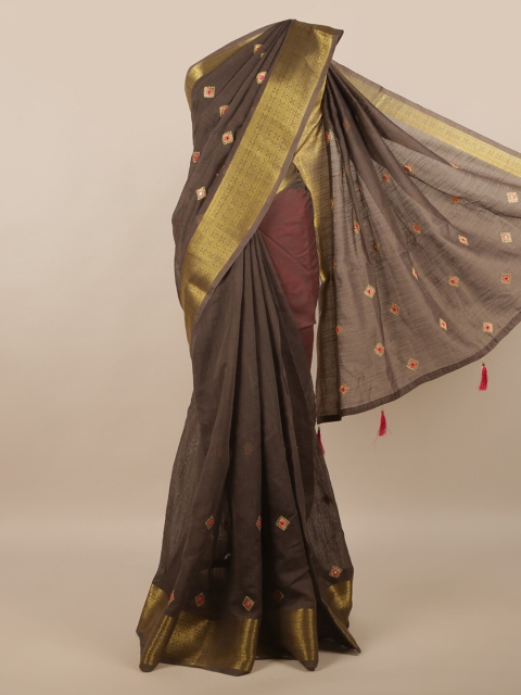 

Pothys Brown & Gold-Toned Ethnic Motifs Saree