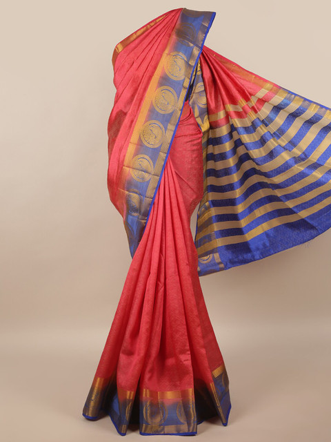 

Pothys Pink & Blue Woven Design Jute Silk Saree
