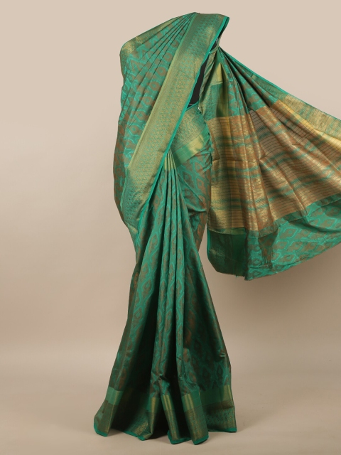 

Pothys Green & Gold-Toned Ethnic Motifs Zari Jute Silk Saree