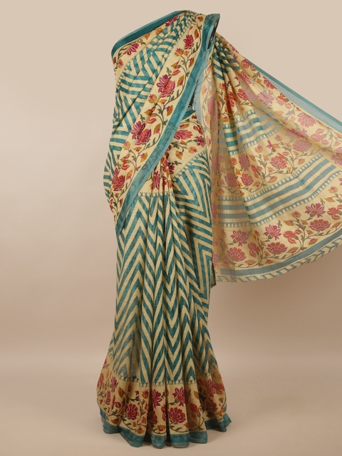 

Pothys Cream-Coloured & Blue Floral Saree
