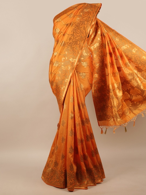 

Pothys Orange & Gold-Toned Floral Zari Jute Silk Saree