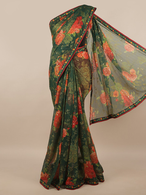 

Pothys Green & Orange Floral Saree