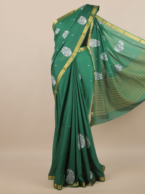 

Pothys Green & Silver-Toned Ethnic Motifs Zari Saree