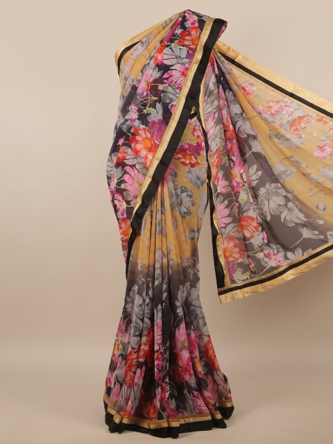 

Pothys Black & Yellow Floral Printed Poly Chiffon Saree