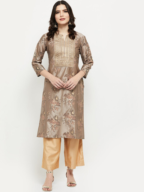 

max Women Grey Ethnic Motifs Embroidered Regular Kurti with Palazzos & With Dupatta