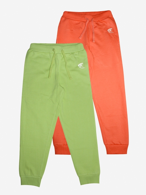 

KiddoPanti Pack Of 2 Kids Green & Orange Solid Pure Cotton Joggers
