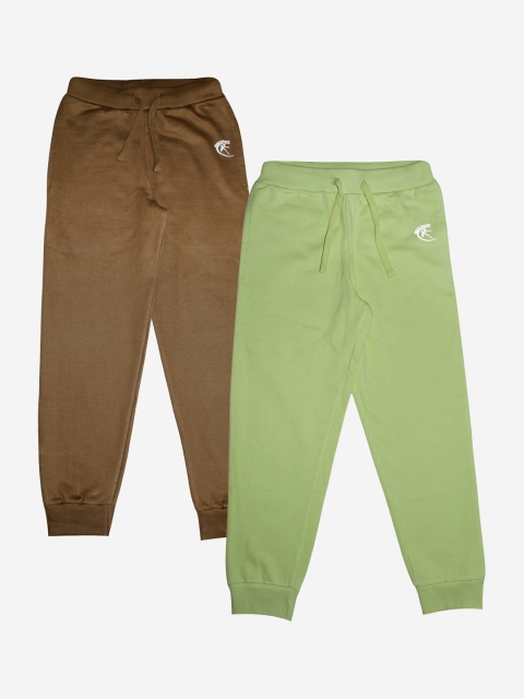 

KiddoPanti Kids Pack Of 2 Green & Brown Solid Cotton Joggers