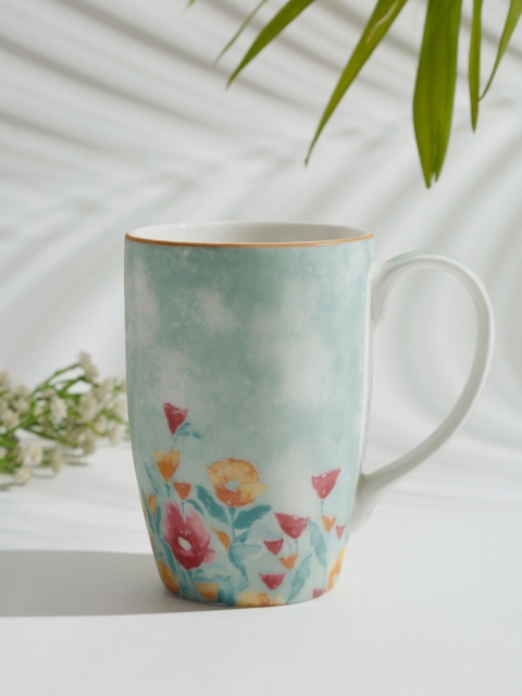 

Fabindia Blue 7 Red Floral Printed Porcelain Mug 300 ml