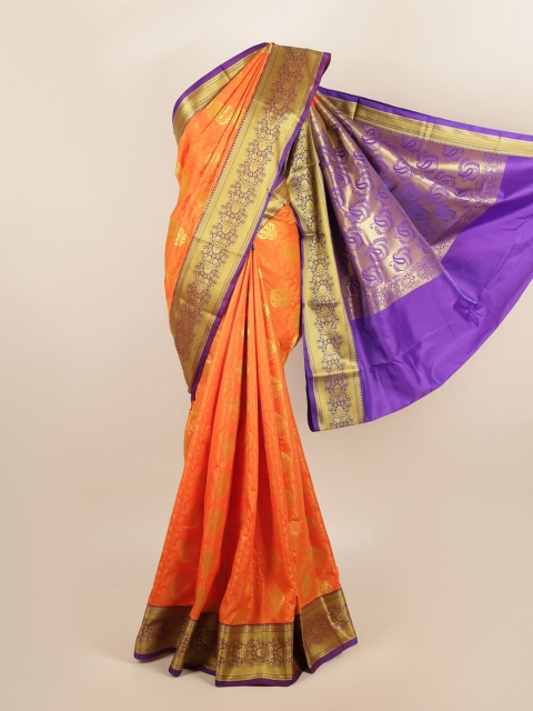 

Pothys Orange & Purple Floral Zari Art Silk Saree