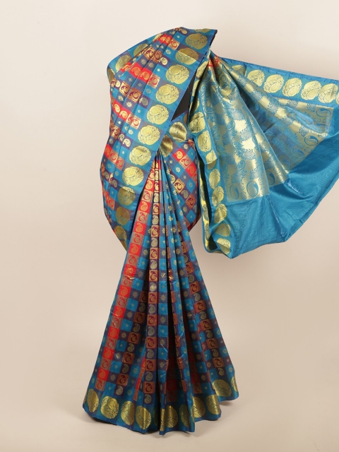 

Pothys Blue & Red Ethnic Motifs Art Silk Saree