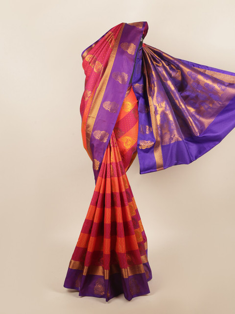

Pothys Orange & Purple Ethnic Motifs Zari Art Silk Saree